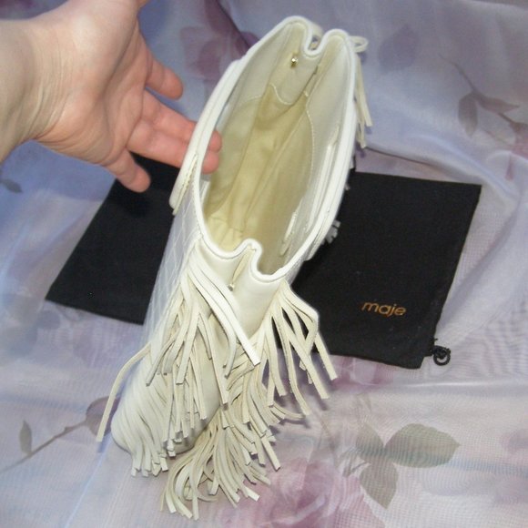 🍦 NWT $360 Maje Ecru Vanilla Leather Croco Fringe bag - Picture 12 of 15